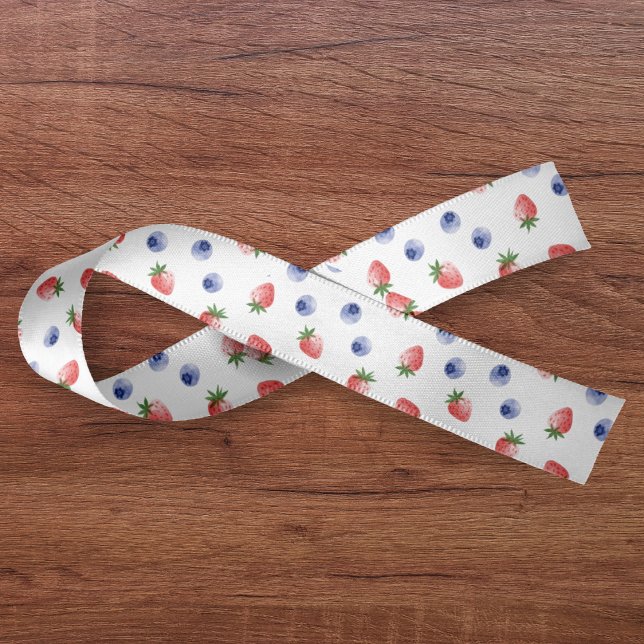 Strawberry Blueberry Pattern Berry Sweet White Satin Ribbon (Strawberry Blueberry Pattern Berry Sweet White Satin Ribbon
)