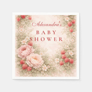 Strawberry Blush Floral Baby Shower Napkin