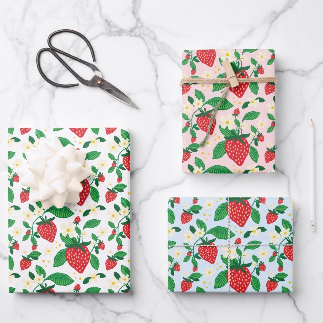 Strawberry Botanical Gift Wrap All-Over Pattern (Front)