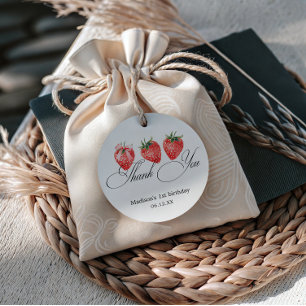 Strawberry Bow 1st Birthday Thank You Favour Tags