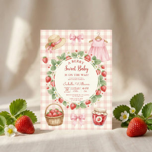 Strawberry bow baby shower First Berry Sweet Invitation