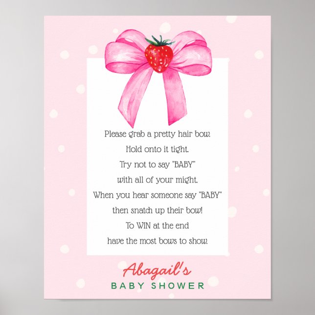 Strawberry Bow Baby Shower Game Poster (Front)