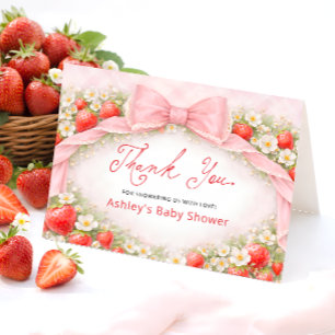 Strawberry Bow Baby Shower Thank You Card