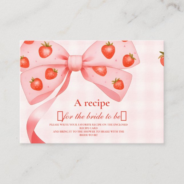 Strawberry Bow Bridal Shower Enclosure Card (Front)
