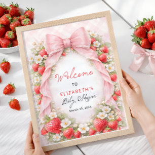 Strawberry Bow Coquette Baby Shower Welcome  Poster