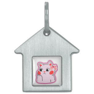 Strawberry Bow Pink Kitty – Cute Cartoon Design fo Pet ID Tag