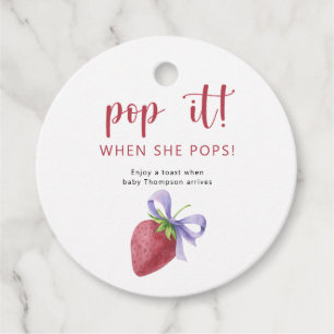 Strawberry Bow Pop it When she pops Favour Tags