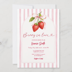 Strawberry Bridal Shower Berry in Love Pink Stripe Invitation