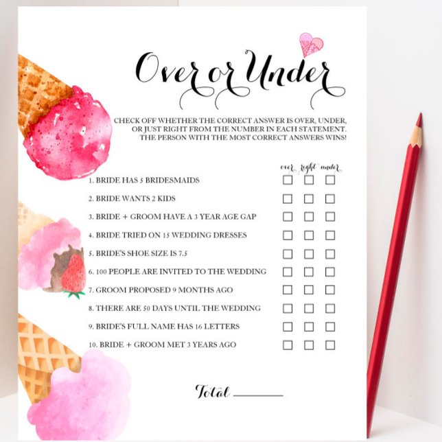 Strawberry Bridal Shower Over or Under Game (Creator Uploaded)