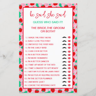 Strawberry Bride or Groom Guess Who Said it Game