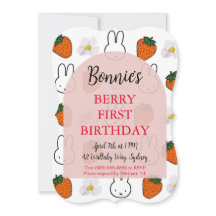 Strawberry Bunny Birthday Invitation