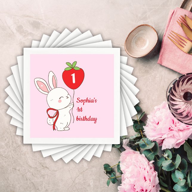 Strawberry Bunny Birthday Napkin (Creator Uploaded)