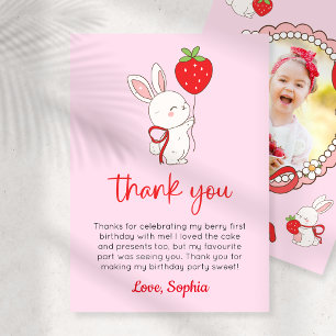 Strawberry Bunny Birthday Photo Thank You Card