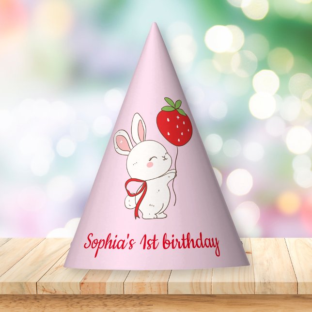 Strawberry Bunny Birthday Pink Party Hat (Creator Uploaded)