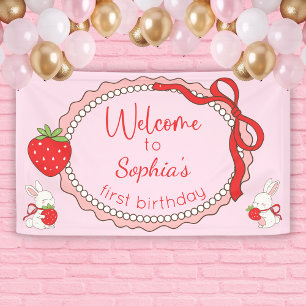 Strawberry Bunny Birthday Welcome Sign Banner
