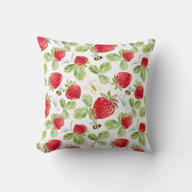 Strawberry Buzz 16x16 Throw Pillow (Front)