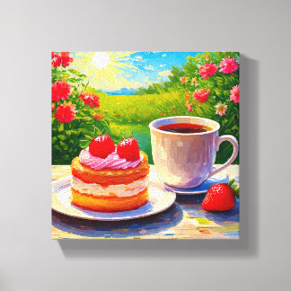 Strawberry Cake and Coffee Delight Canvas Print