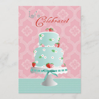 Strawberry Cake Birthday Invitation