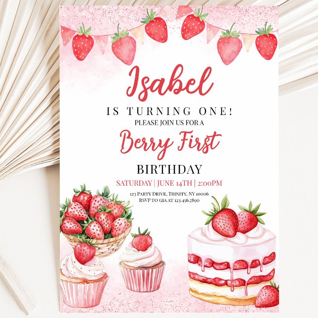 Strawberry Cake Birthday Invitation (Creator Uploaded)