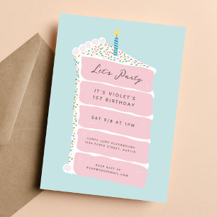 Strawberry Cake Birthday Party Invitation