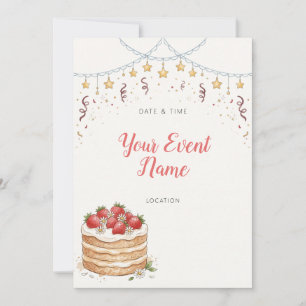 Strawberry Cake Gold Star Garland Invitation
