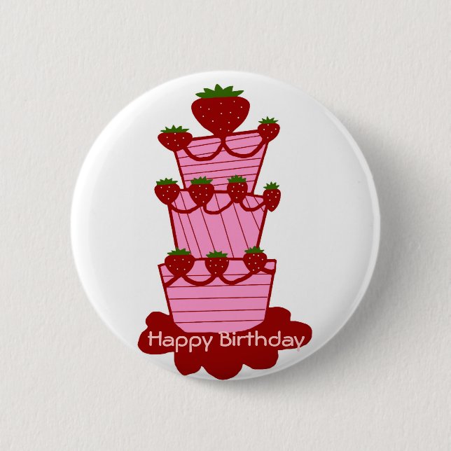 Strawberry cake, Happy Birthday button (Front)