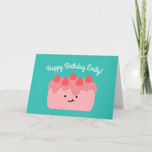 Strawberry Cake | Happy Birthday Greeting Folded Card (Front)