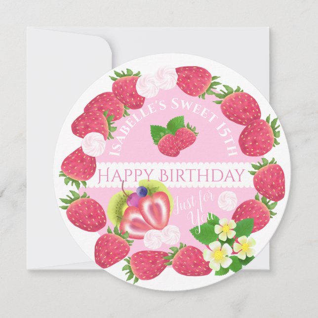 Strawberry Cake Round Flat Holiday Card (Front)