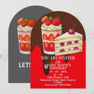 Strawberry Cake Themed Birthday Invitation