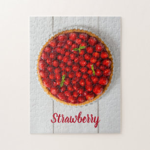 Strawberry cake with mint on white wood jigsaw puzzle
