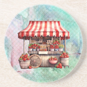 Strawberry Cart Watercolor  Coaster