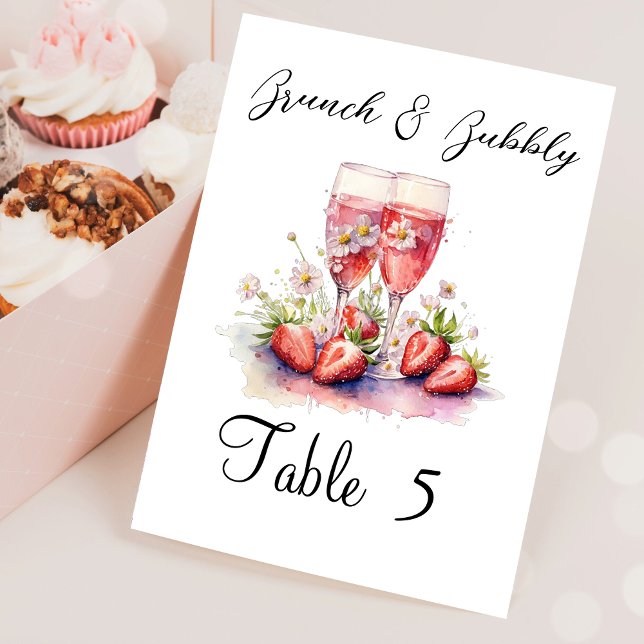 Strawberry Champagne Floral Bridal Shower Party Table Number (Creator Uploaded)