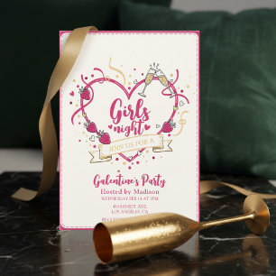 Strawberry Champagne Galentines Day Invitation