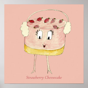 Strawberry Cheesecake Funny Quirky Cake Art Pink Poster