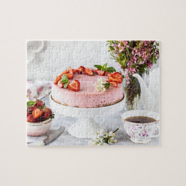 Strawberry Cheesecake Tea Party Flowers Jigsaw Puzzle (Horizontal)