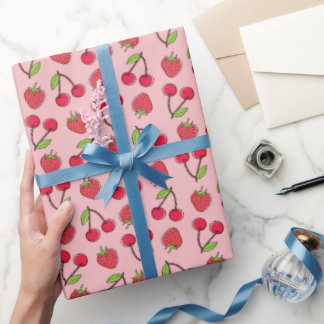 Strawberry Cherry Fruit Pattern Cute Gift Wrapping Paper