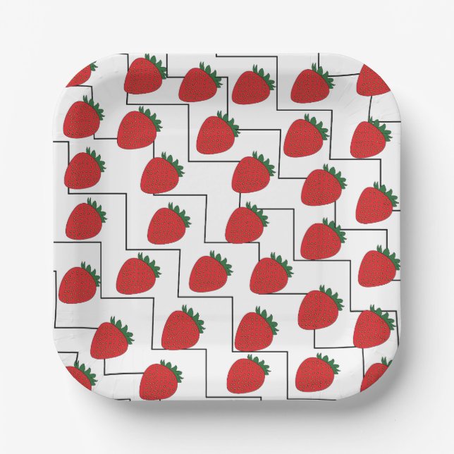 Strawberry Chevron Stripes Party Paper Plate (Front)