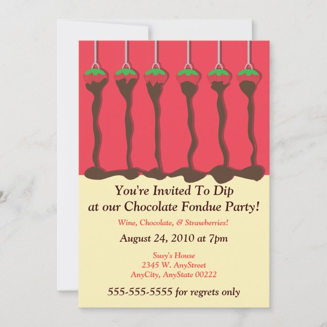 Strawberry & Chocolate Fondue Party Invitation (Front)