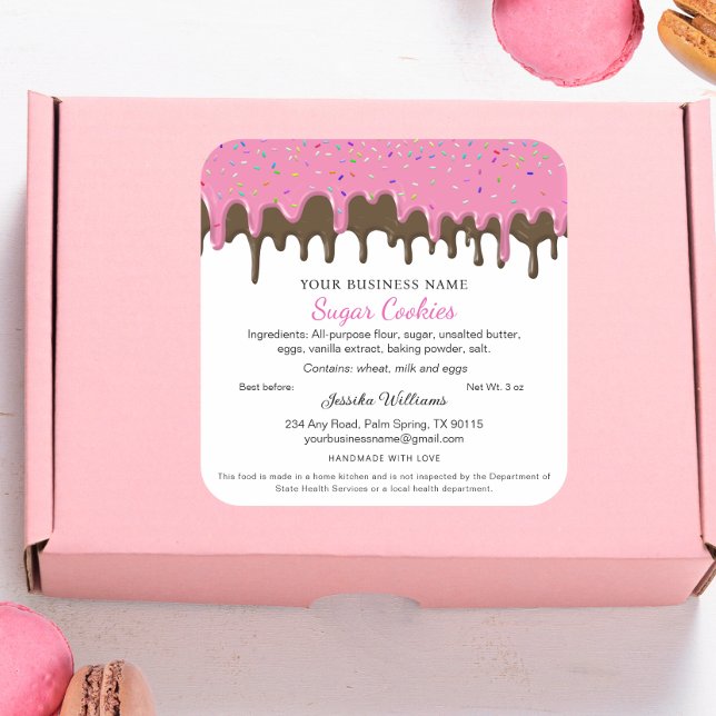 Strawberry & Chocolate Frosting Drip Cottage Law Square Sticker (Creator Uploaded)