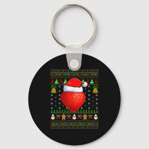 Strawberry Christmas Lights Funny Santa Ugly Sweat Key Ring