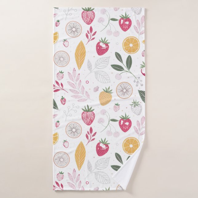 Strawberry Citrus Breeze – Botanical Towel Design (Bath Towel)