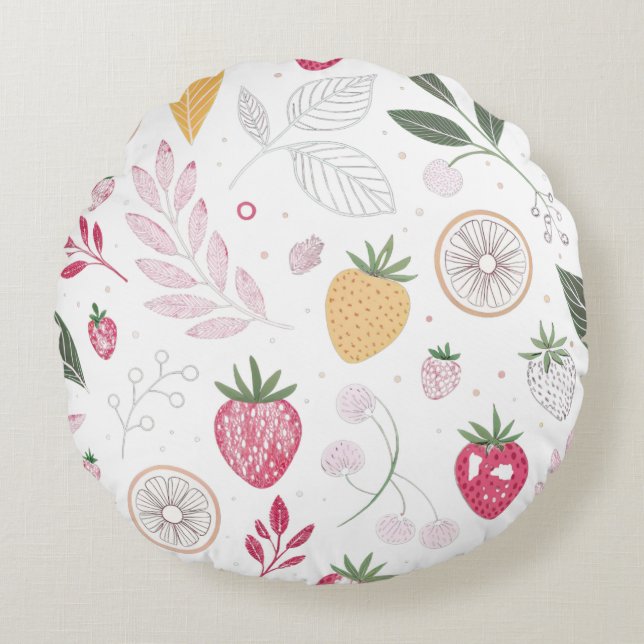 Strawberry Citrus Fruit Round Pillow (Front)