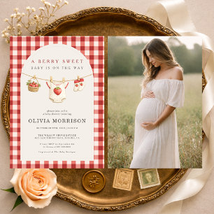 Strawberry Clothesline Photo Baby Shower Invitation
