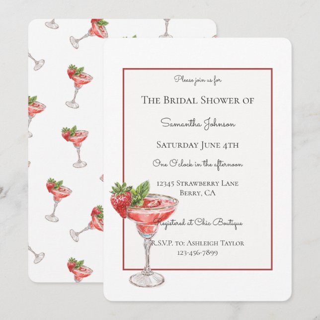 Strawberry Cocktail Drinks Bridal Shower Invitation (Front/Back)