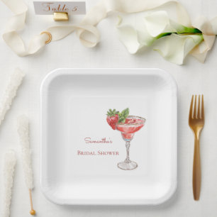 Strawberry Cocktail Drinks Bridal Shower Paper Plate