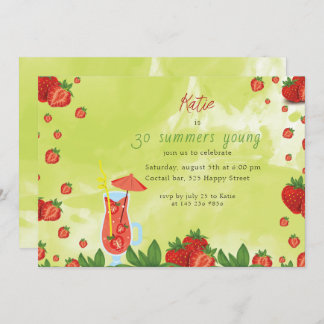 Strawberry Coctail Birthday Invitation