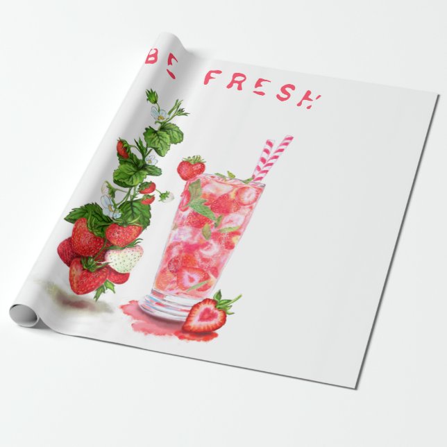 Strawberry Cool Drink Fruits Wrapping Paper (Unrolled)