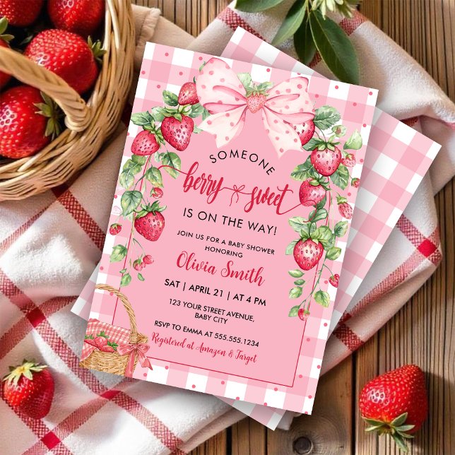 Strawberry Coquette Berry Sweet Baby Shower Invitation (Creator Uploaded)