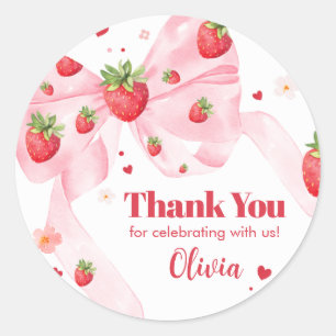 Strawberry Coquette Birthday Party Classic Round Sticker
