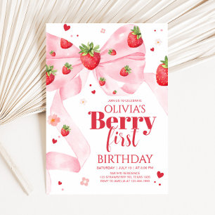 Strawberry Coquette Birthday Party Invitation